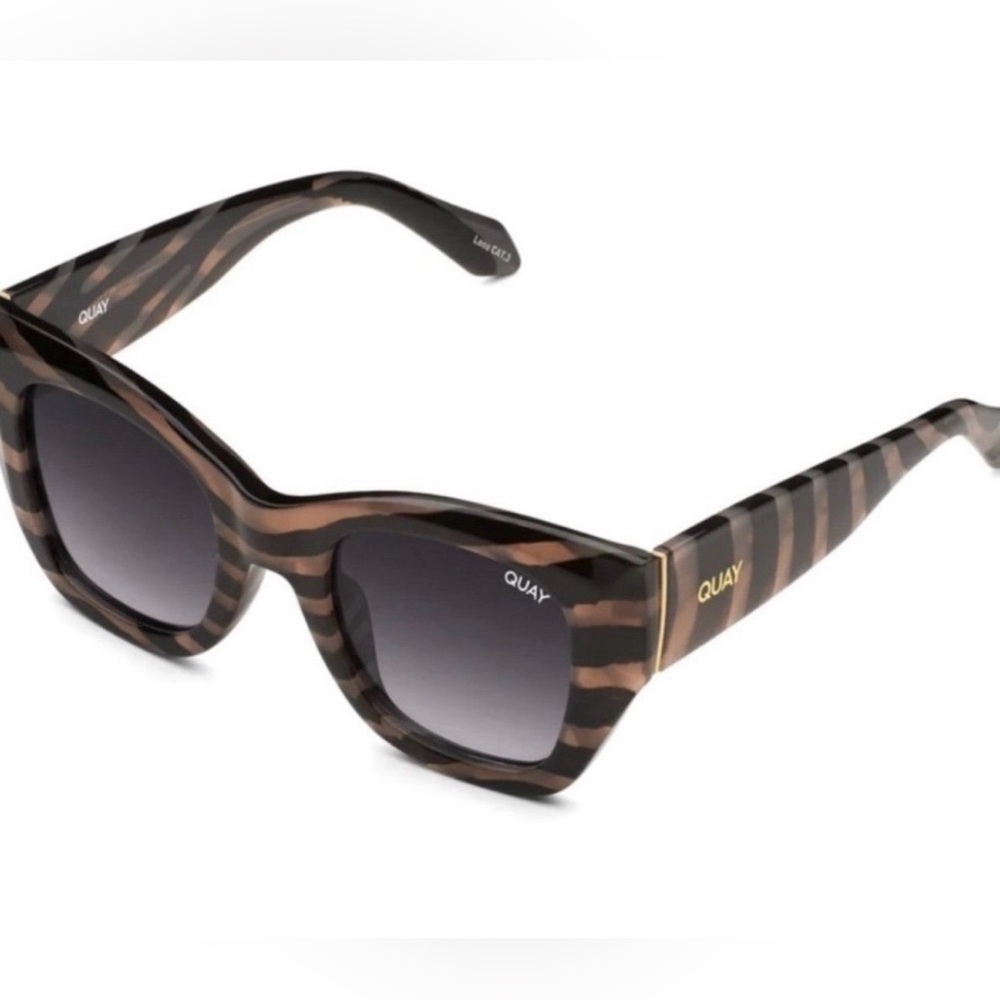 QUAY AUSTRALIA After Hours Bevel Zebra Stripe Frame Smoke Lens Sunglasses 100% U - Picture 16 of 16